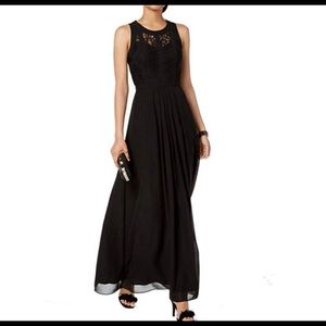 Betsy and Adam Black Lace Gown Caged Long Dress